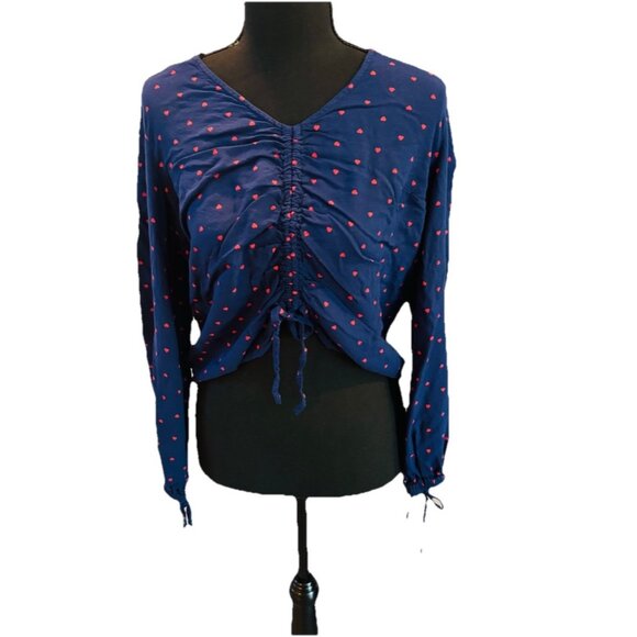 Jessica Simpson Woman’s Kinsley Navy And Hearts Blouse Size Small - Picture 1 of 4